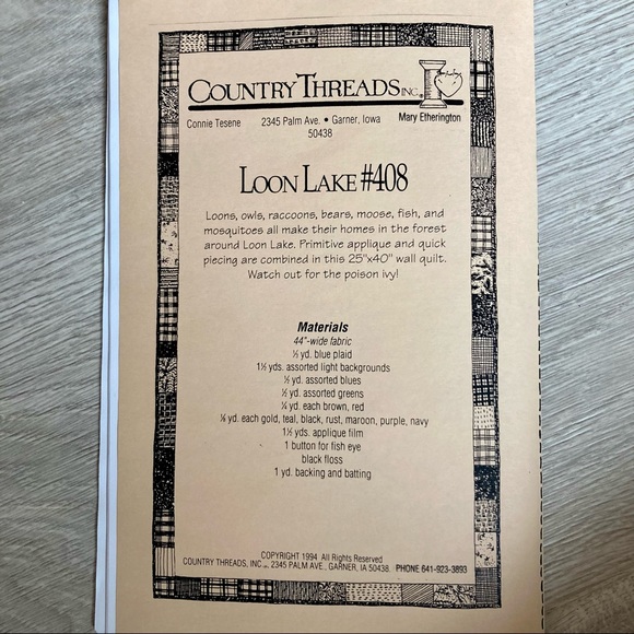 Quilt Pattern - Country Threads “Loon Lake”  Quilted Wall Hanging for Cabin - Picture 3 of 5